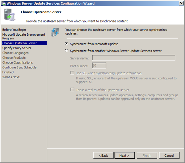 Ρυθμίζοντας τον WSUS με το Configuration Wizard στον Server 2008 R2