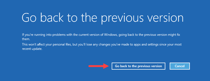 Επιστροφή σε προηγούμενη έκδοση των Windows 10